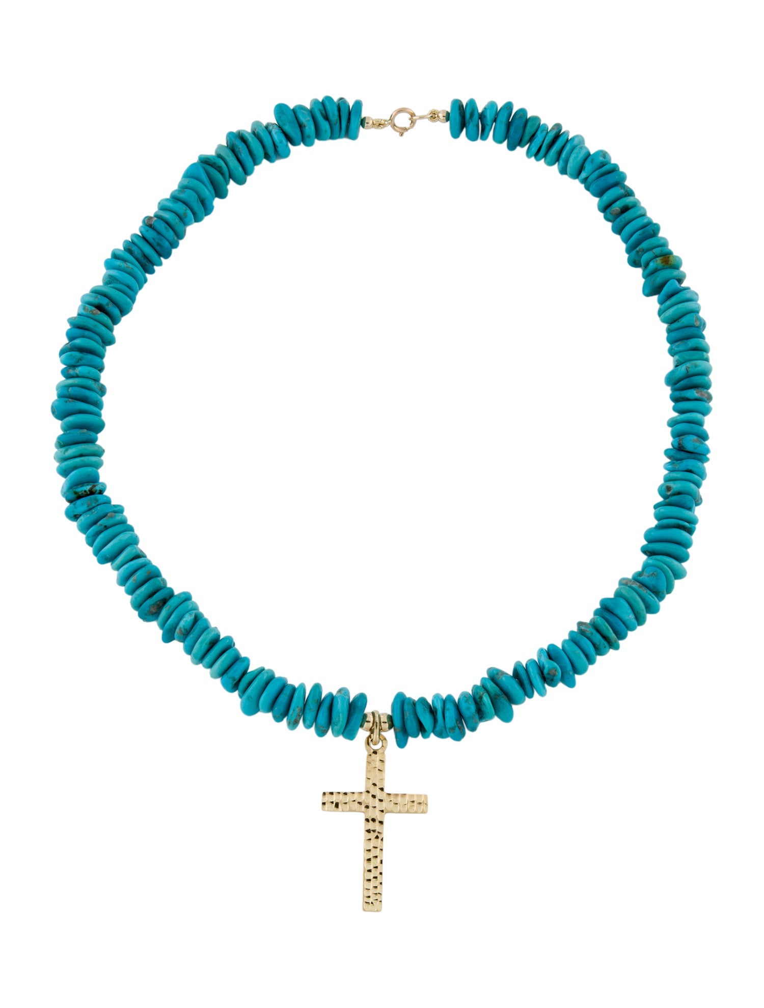 Necklace 14K Turquoise Bead Cross Pendant Necklace